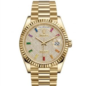 ROLEX DAY DATE 36 IN 18K YELLOW GOLD WITH A "RAINBOW"DIAMOND