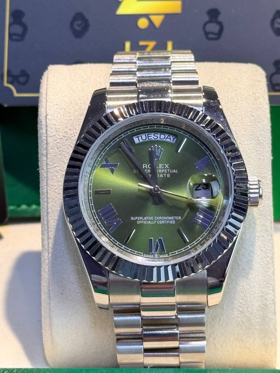 ROLEX DAY DATE IN WHITE AND THE FLUTED BEZAL PRESIDENT BRACELET - Image 2