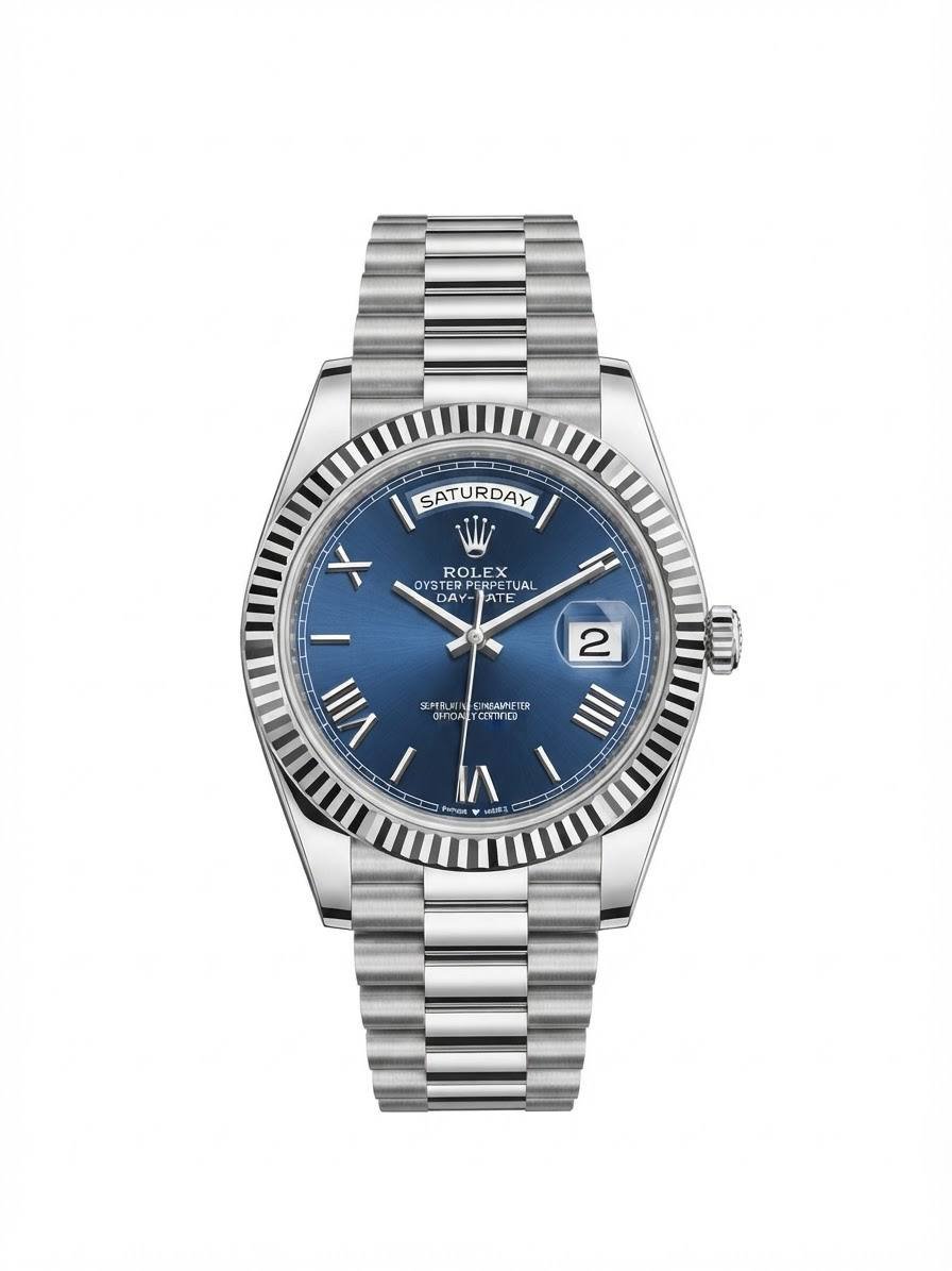ROLEX DAY DATE WITH GOLD PRESIDENT BRACELET WITH A BLUE SUNBURST DIAL