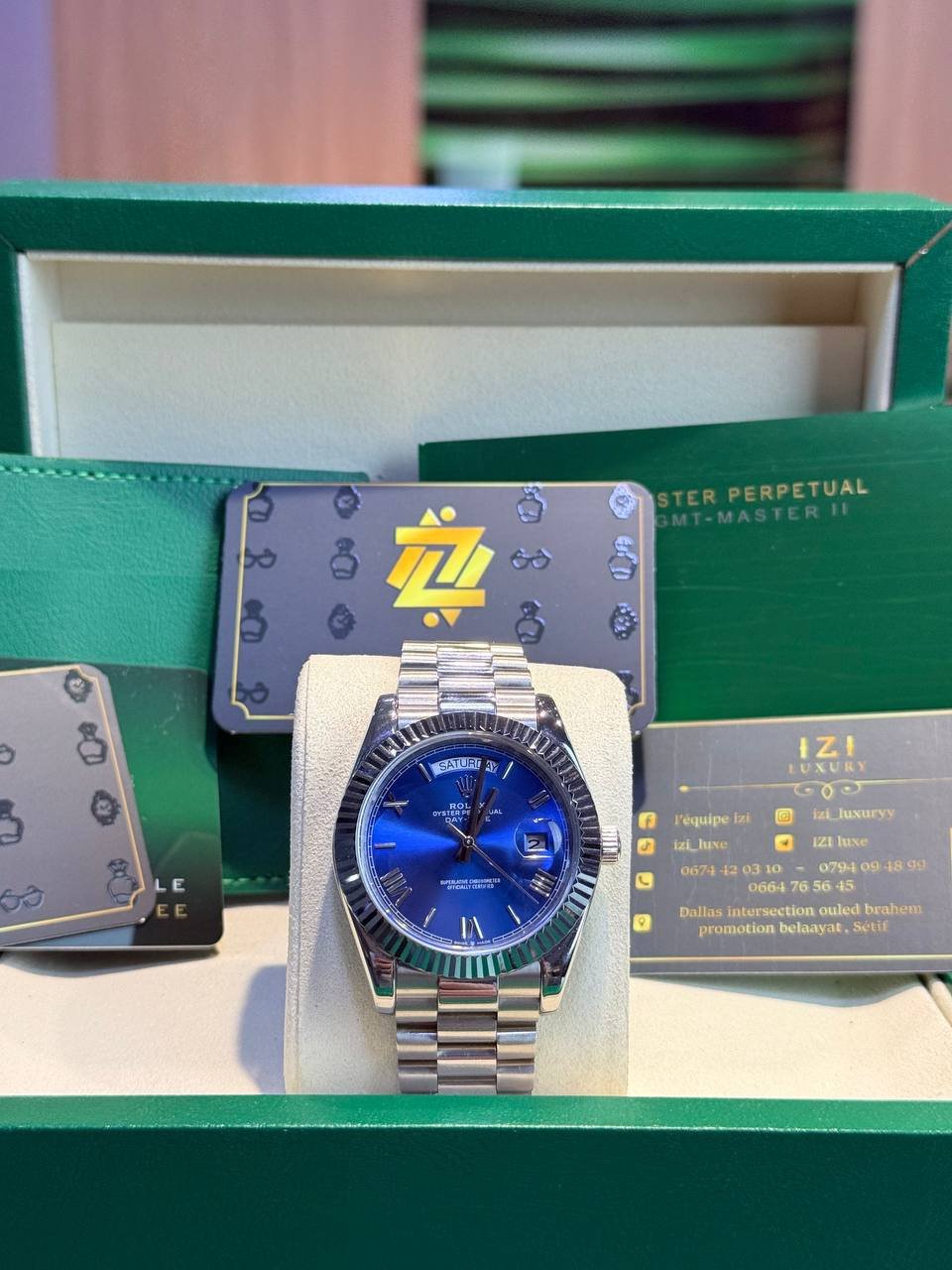 ROLEX DAY DATE WITH GOLD PRESIDENT BRACELET WITH A BLUE SUNBURST DIAL - Image 3